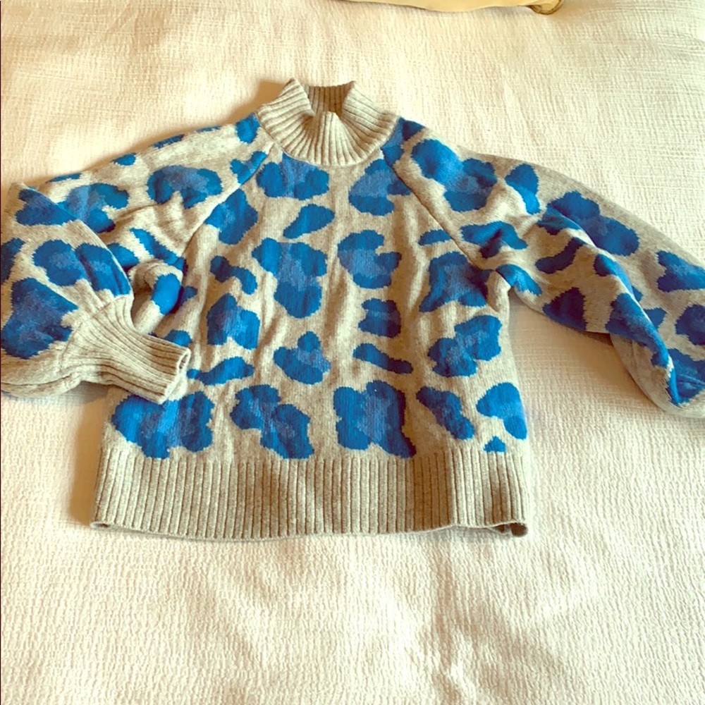 Puff sleeved Blue Gray Turtleneck Sweater